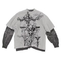 2000S American Skull Pattern Long Sleeved T Shirt Fashion round Neck Oversized T Shirt New Mens Casual Gothic Clothing Tops