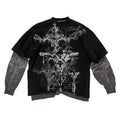 2000S American Skull Pattern Long Sleeved T Shirt Fashion round Neck Oversized T Shirt New Mens Casual Gothic Clothing Tops